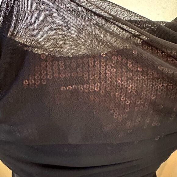 ALEX EVENINGS- Dress - Shimmering Rose Sequin Covered Ruches Black Chiffon SZ 6 - Picture 3 of 6